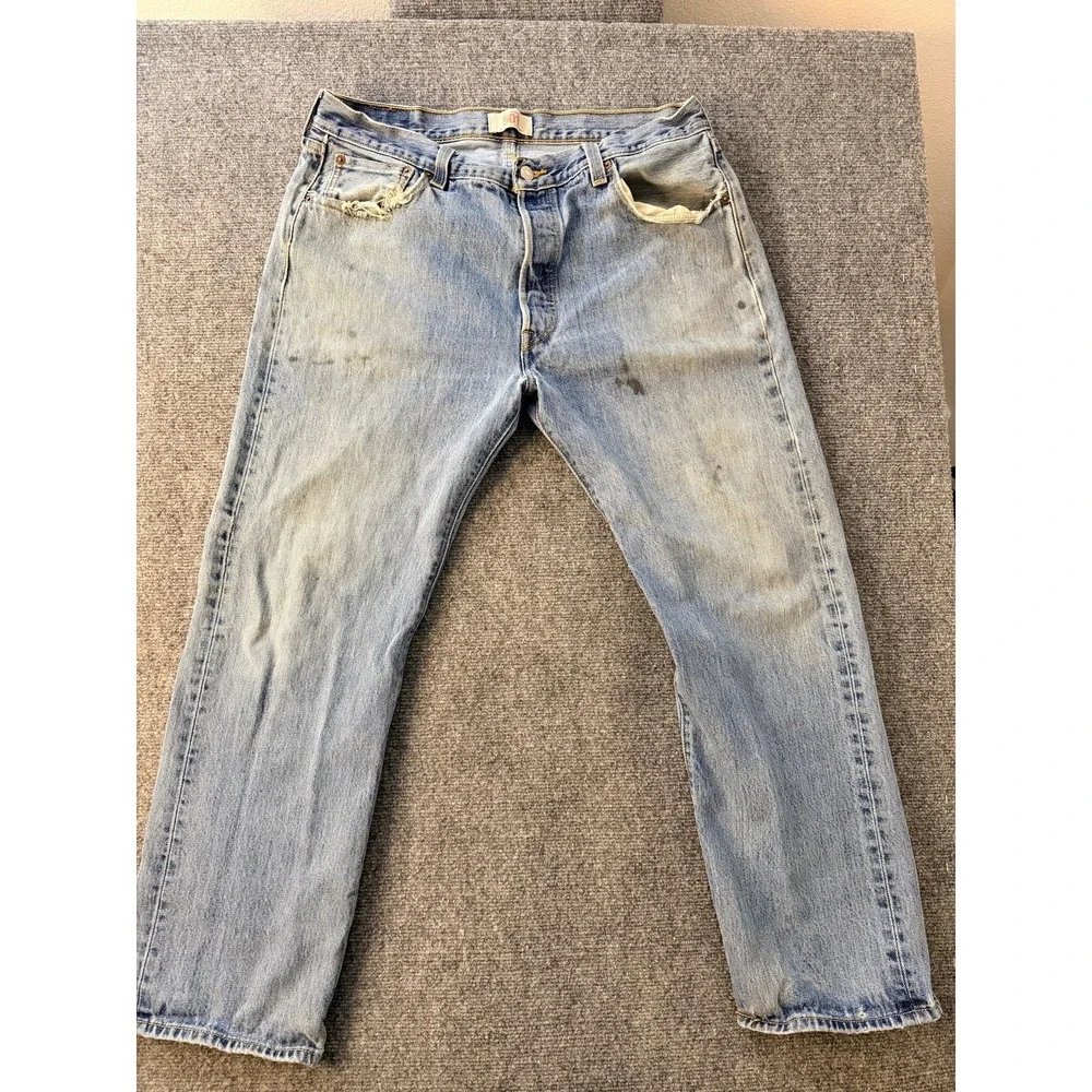 Levi's‎ 501 Vintage Mens Jeans 36x30 Button Fly Red Tab Distressed Straight Leg